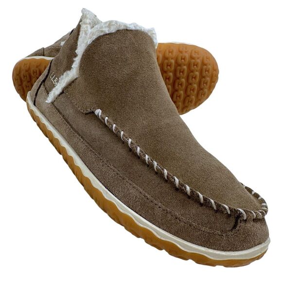 L.L. Bean Suede Leather Sherpa Lined Mountain Slipper Moccasin Ankle Boots Women - Picture 1 of 9